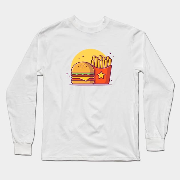 Burger With French Fries Cartoon Vector Icon Illustration (3) Long Sleeve T-Shirt by Catalyst Labs